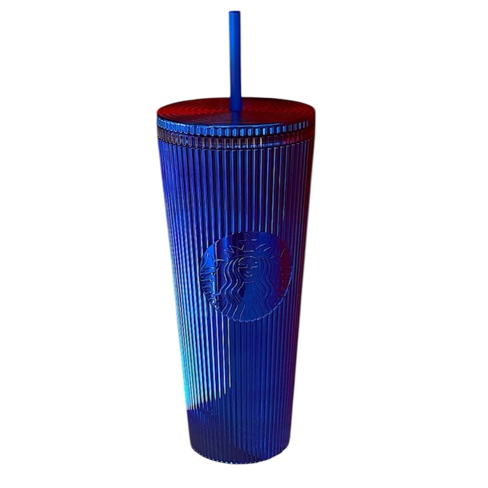 NWT💙Starbucks Summer 2024‎ High Shine Pleated Metallic Blue Venti Tumbler
